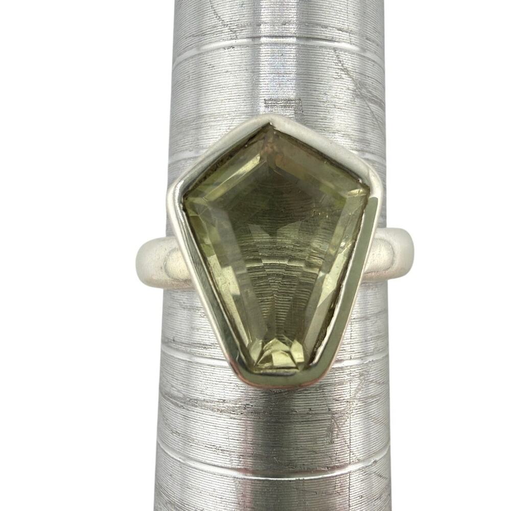 Pentagonal Faceted Natural Lemon Quartz 925 Sterling Silver Ring Size 6